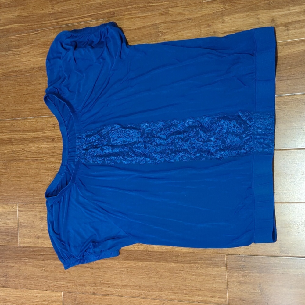 Lane Bryant Peasant Style Blue Top with Lace. - Picture 6 of 12